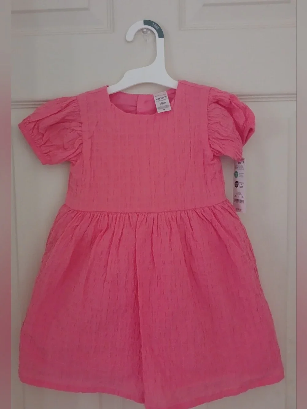 Carter's Pink Textured Puff-Sleeve Casual Dress 18m